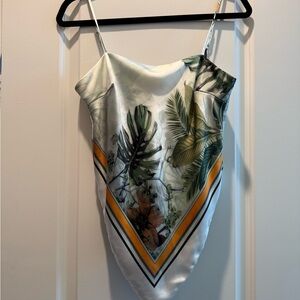 Tropical print silk handkerchief top